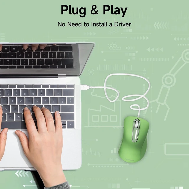 Alt view image 7 of 7 - memzuoix Wired Mouse, USB Computer Mouse 1400 DPI Mobile Optical Mouse Ergonomic Design Computer Mice with 5FT Cord for Laptop, PC, Desktop, MacBook, 5 Buttons (Green)
