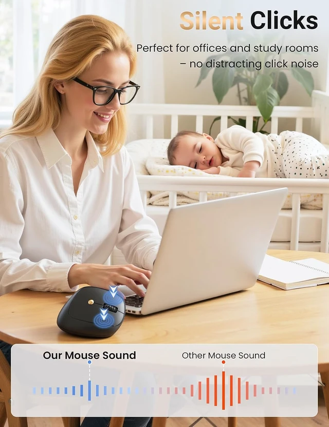Alt view image 5 of 7 - Ergonomic Vertical Wireless Mouse, 57°, Small/Medium Hands, Black