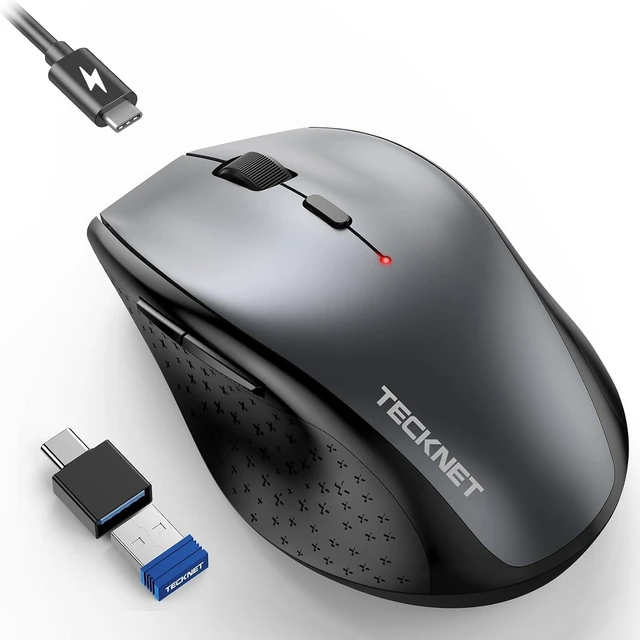 Main image of TECKNET Rechargeable Mouse with Jiggler, 2.4G Connection with USB-C Adapter