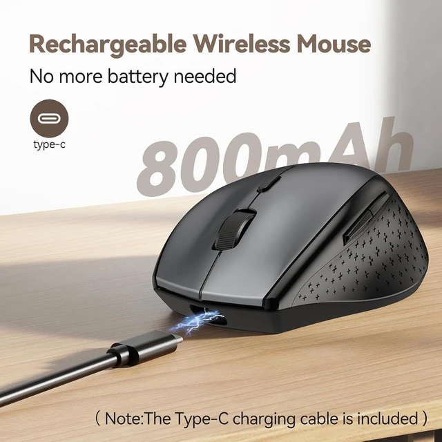 Alt view image 3 of 7 - TECKNET Rechargeable Mouse with Jiggler, 2.4G Connection with USB-C Adapter