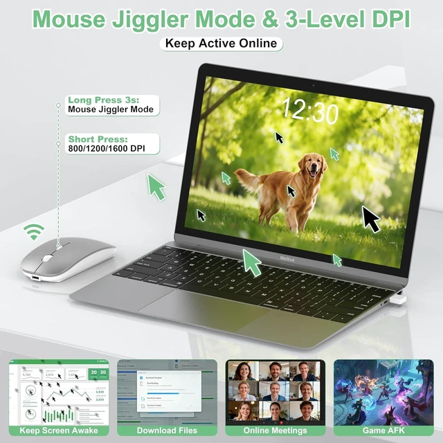 Alt view image 4 of 7 - Gizdot-S1 Wireless Mouse for Mac/MacBook Air/Pro & iPad, Bluetooth Rechargeable Mouse with Type-C, Slim Mouse Jiggler for Laptop, 4 Connection Modes, Silent Click, 1600 DPI Compatible Mac OS/Windows