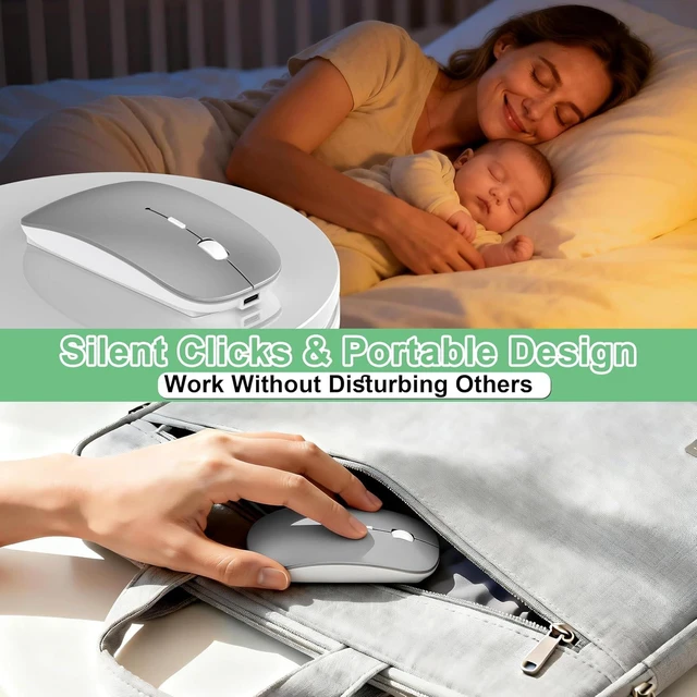 Alt view image 6 of 7 - Gizdot-S1 Wireless Mouse for Mac/MacBook Air/Pro & iPad, Bluetooth Rechargeable Mouse with Type-C, Slim Mouse Jiggler for Laptop, 4 Connection Modes, Silent Click, 1600 DPI Compatible Mac OS/Windows