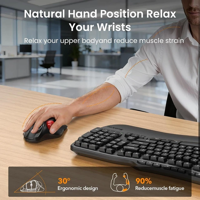 Alt view image 7 of 7 - Wireless Trackball Mouse, Rechargeable Thumb Control 3 Devices - Red Ball