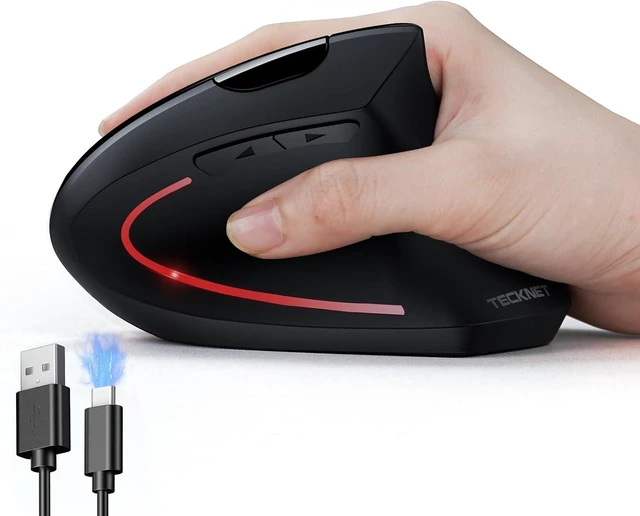 Main image of TECKNET Wireless Ergonomic Mouse, Vertical Computer Mouse for Wrist Comfort, Rechargeable Optical Mouse with Adjustable DPI4800, Silent Click, 6 Buttons, USB Receiver for Laptop, Desktop, PC, Mac