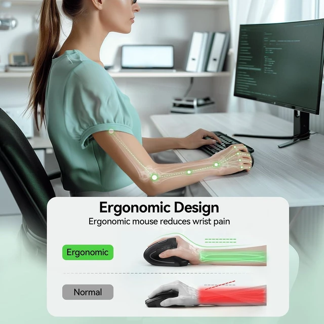 Alt view image 2 of 7 - TECKNET Wireless Ergonomic Mouse, Vertical Computer Mouse for Wrist Comfort, Rechargeable Optical Mouse with Adjustable DPI4800, Silent Click, 6 Buttons, USB Receiver for Laptop, Desktop, PC, Mac