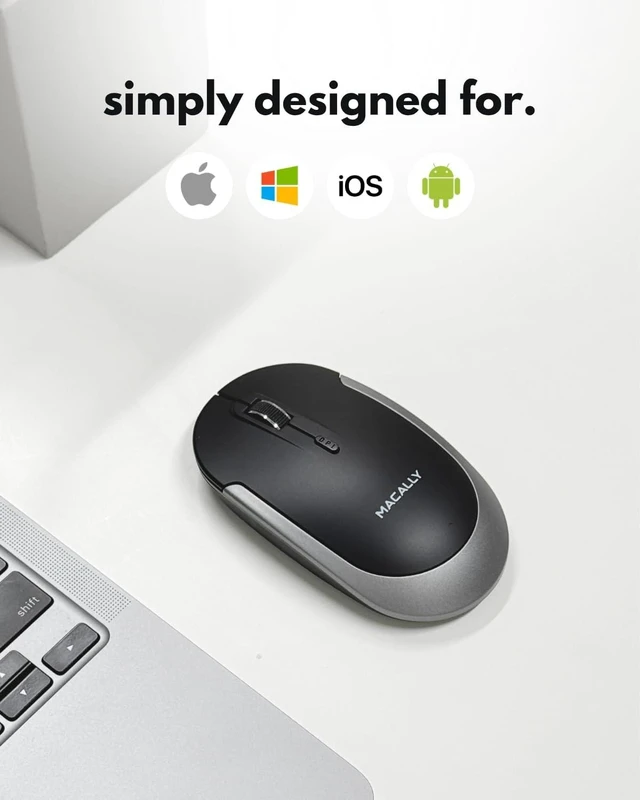 Alt view image 2 of 7 - Macally Wireless Bluetooth Mouse for Mac, MacBook Pro/Air, iPad, Laptop, and PC - Quiet Click and Comfortable Apple Wireless Mouse - Rechargeable - Space Gray