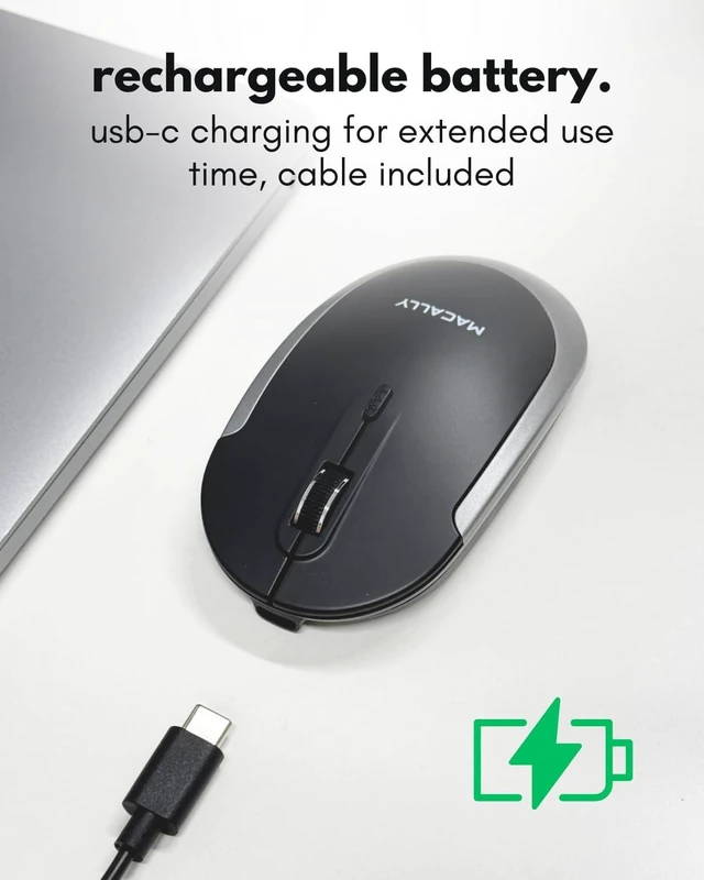 Alt view image 6 of 7 - Macally Wireless Bluetooth Mouse for Mac, MacBook Pro/Air, iPad, Laptop, and PC - Quiet Click and Comfortable Apple Wireless Mouse - Rechargeable - Space Gray