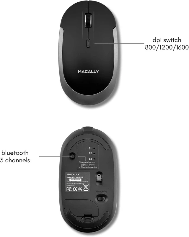 Alt view image 7 of 7 - Macally Wireless Bluetooth Mouse for Mac, MacBook Pro/Air, iPad, Laptop, and PC - Quiet Click and Comfortable Apple Wireless Mouse - Rechargeable - Space Gray