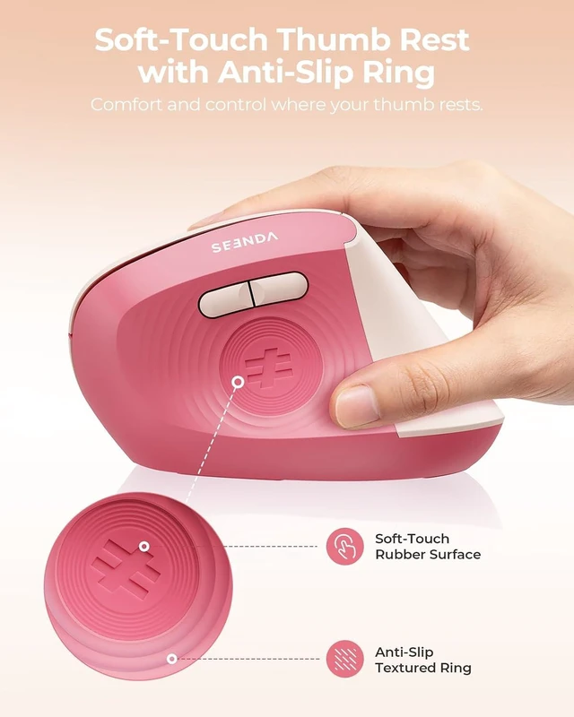 Alt view image 4 of 7 - seenda Ergonomic Wireless Mouse, 52° Vertical Bluetooth Mouse, Hot Pink