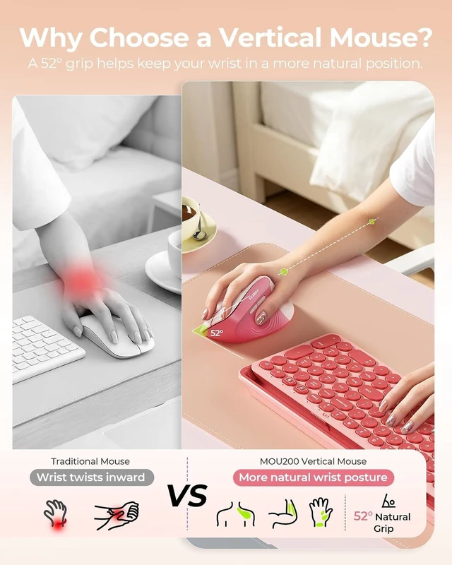 Alt view image 7 of 7 - seenda Ergonomic Wireless Mouse, 52° Vertical Bluetooth Mouse, Hot Pink
