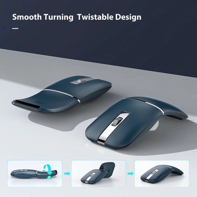 Alt view image 2 of 7 - Bluetooth Wireless Arc Travel Mouse, Bluetooth 5.0/4.0 & 2.4G Tri-Mode, Rotating Foldable Ergonomic Mice, Type-C Rechargeable Multi-Device for Microsoft Laptop, PC, MacBook, Chromebook, Lenovo - Blue