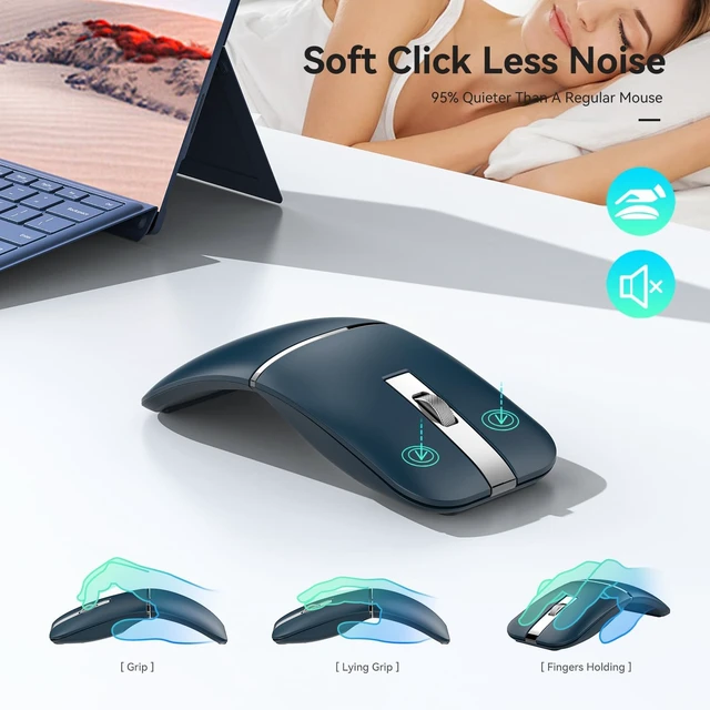 Alt view image 4 of 7 - Bluetooth Wireless Arc Travel Mouse, Bluetooth 5.0/4.0 & 2.4G Tri-Mode, Rotating Foldable Ergonomic Mice, Type-C Rechargeable Multi-Device for Microsoft Laptop, PC, MacBook, Chromebook, Lenovo - Blue
