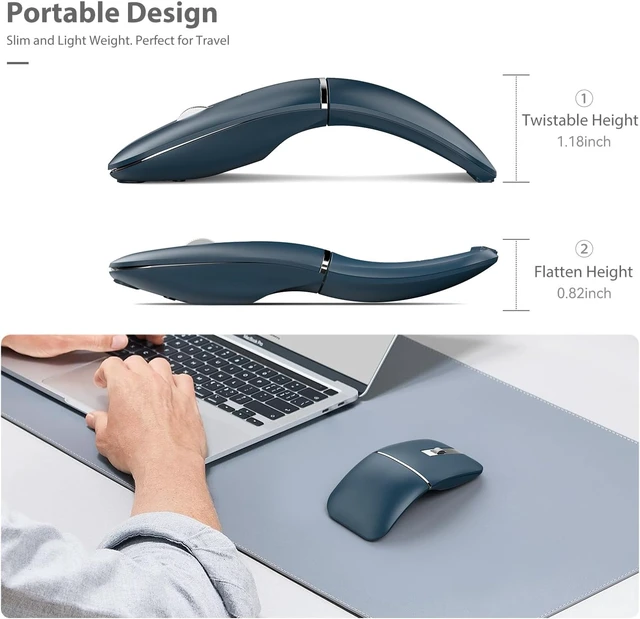 Alt view image 5 of 7 - Bluetooth Wireless Arc Travel Mouse, Bluetooth 5.0/4.0 & 2.4G Tri-Mode, Rotating Foldable Ergonomic Mice, Type-C Rechargeable Multi-Device for Microsoft Laptop, PC, MacBook, Chromebook, Lenovo - Blue