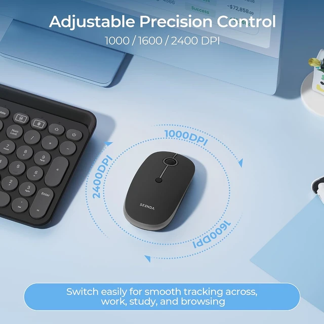 Alt view image 5 of 7 - seenda MOU001 Bluetooth Wireless Mouse for Laptop,Slim Computer Mice,Black
