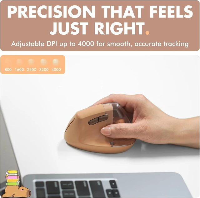 Alt view image 5 of 7 - X9 Performance Wireless Vertical Ergonomic Mouse - Click with Capybara - (BT + 2.4G) Up to 4000 DPI, 6 Button, Rechargeable - Bluetooth Ergonomic Vertical Mouse Wireless - for Mac and PC - Brown