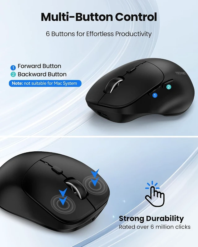 Alt view image 7 of 7 - TECKNET Wireless Bluetooth Mouse, Silent Click, Rechargeable Battery, Black