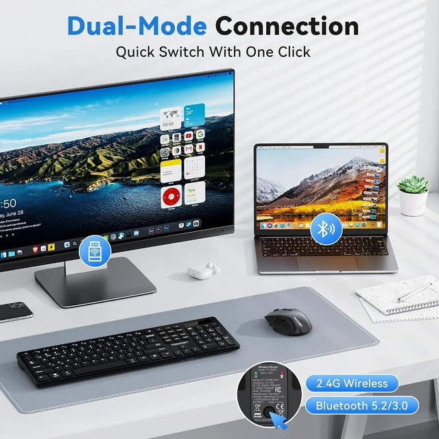 Alt view image 2 of 7 - TECKNET Wireless Mouse for Laptop, Dual-Mode Bluetooth Wireless Mouse