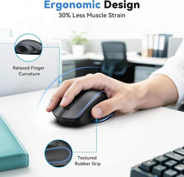 Alt view image 3 of 7 - TECKNET Wireless Mouse for Laptop, Dual-Mode Bluetooth Wireless Mouse