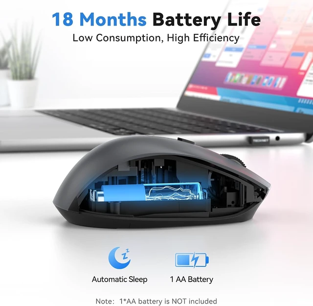 Alt view image 5 of 7 - TECKNET Wireless Mouse for Laptop, Dual-Mode Bluetooth Wireless Mouse