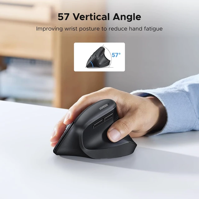 Alt view image 2 of 7 - UGREEN 2.4G Mouse Wireless Vertical Ergonomic Mouse, Adjustable DPI Office Cordless 6 Buttons, Computer Mouse with 1000/1600/2000/4000 DPI for Windows/Mac OS etc