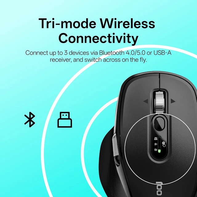 Alt view image 3 of 7 - Rapoo M680 Wireless Mouse - for Small to Medium Hands, Bluetooth 5.0/4.0 + 2.4GHz Tri-Mode Multi-Device Mouse, Free-Spin Scroll, Horizontal Wheel, Silent Clicks, 2-Year Battery, Black