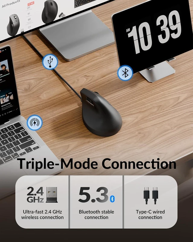 Alt view image 4 of 7 - Keychron M5 8K Wireless Vertical Mouse with Thumb Wheel, PixArt 3950 Sensor