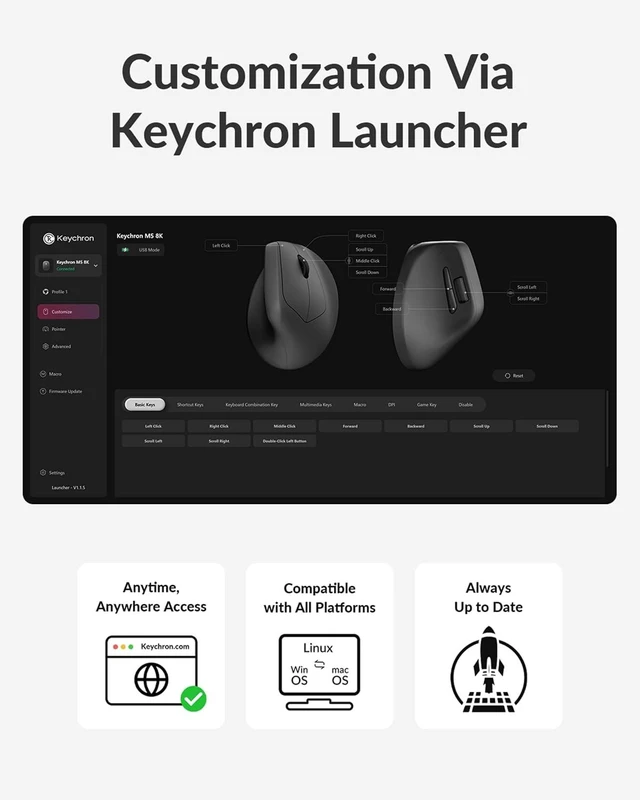 Alt view image 7 of 7 - Keychron M5 8K Wireless Vertical Mouse with Thumb Wheel, PixArt 3950 Sensor