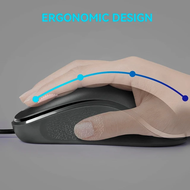 Alt view image 3 of 7 - 5pack Classic Wired Office Mouse Ergonomic USB Optical 3-Button 1000 DPI Comfortable Durable for Windows Mac Laptop Desktop Black