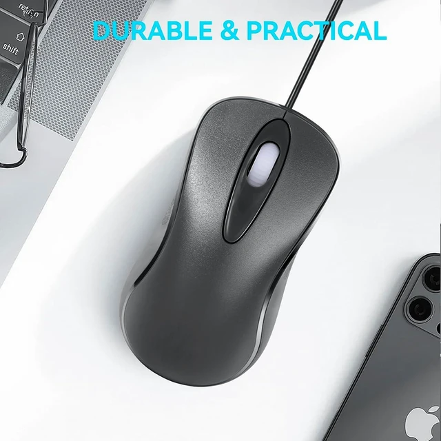 Alt view image 6 of 7 - 5pack Classic Wired Office Mouse Ergonomic USB Optical 3-Button 1000 DPI Comfortable Durable for Windows Mac Laptop Desktop Black