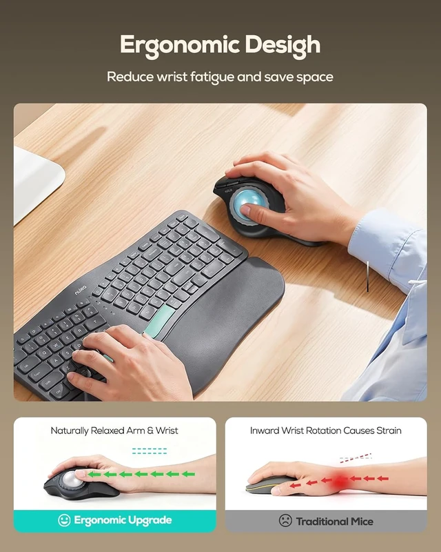 Alt view image 3 of 7 - Nulea M508 Wireless Trackball Mouse, Ergonomic Mouse with RGB Thumb Control
