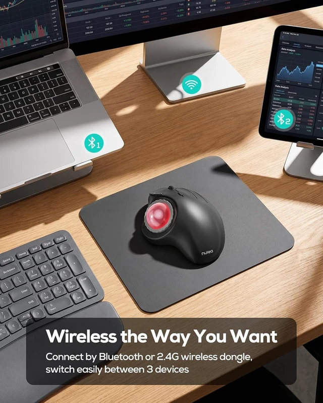 Alt view image 5 of 7 - Nulea M508 Wireless Trackball Mouse, Ergonomic Mouse with RGB Thumb Control
