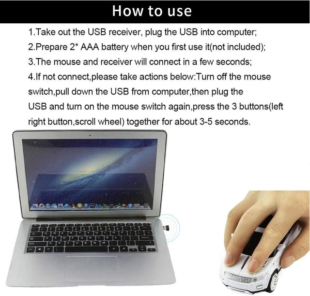 Alt view image 6 of 6 - CHUYI Cool SUV Car Shaped Wireless Mouse 1600 DPI Optical Cordless Mice with USB Receiver for Office School Travel for PC Computer Laptop Gift (White-1 Pack)