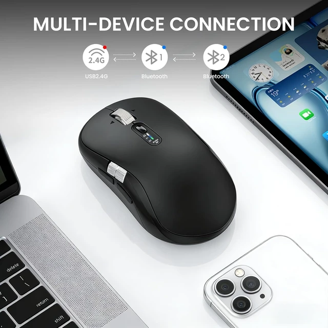 Alt view image 5 of 7 - Wireless Bluetooth Multi-Device mouse with 7 Programmable Buttons(Mac/Windows), 4-way Navigation Scroll, 5 level DPI, Side Scroll, Quiet Click Mice for Computer, Laptop, PC, iPad, Tablet, MacBook.