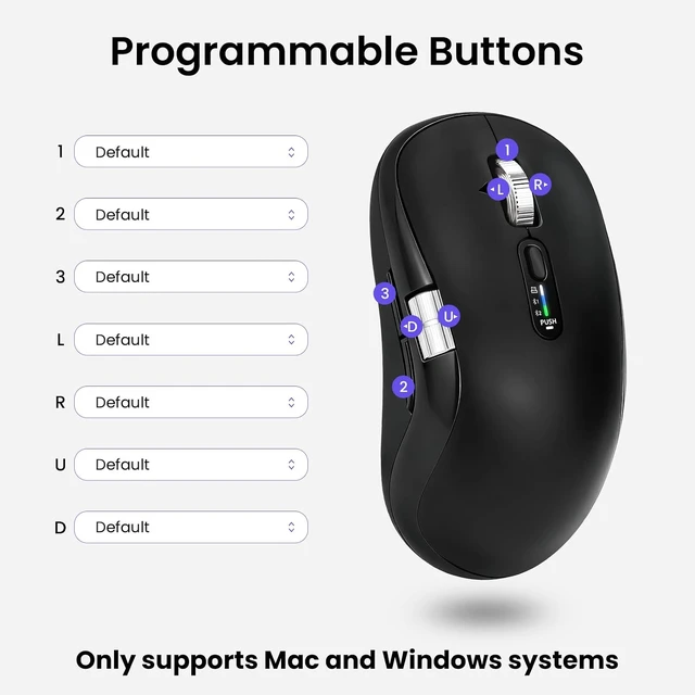 Alt view image 6 of 7 - Wireless Bluetooth Multi-Device mouse with 7 Programmable Buttons(Mac/Windows), 4-way Navigation Scroll, 5 level DPI, Side Scroll, Quiet Click Mice for Computer, Laptop, PC, iPad, Tablet, MacBook.