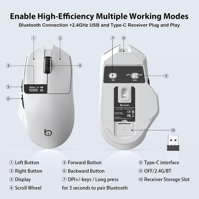 Alt view image 5 of 7 - G9Pro Wireless Bluetooth Mouse with LED Screen Display