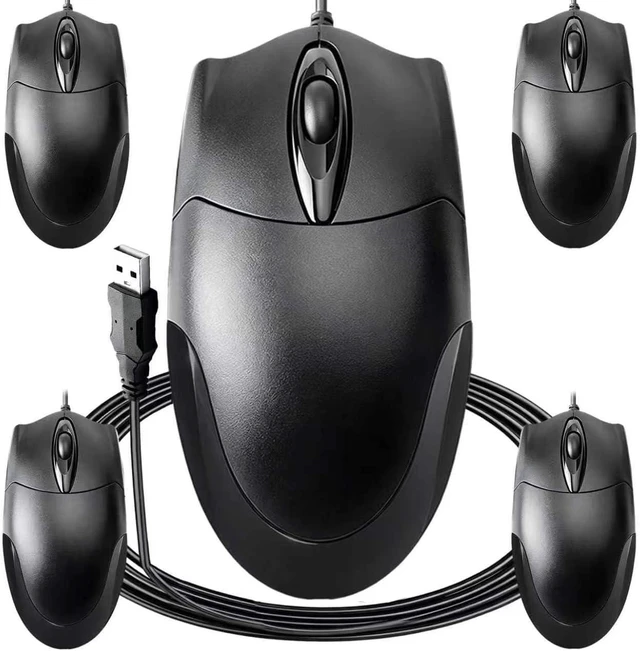 Main image of 5-Pack Wired USB Mouse, 1200 DPI Ergonomic 3-Button, 5FT Cable
