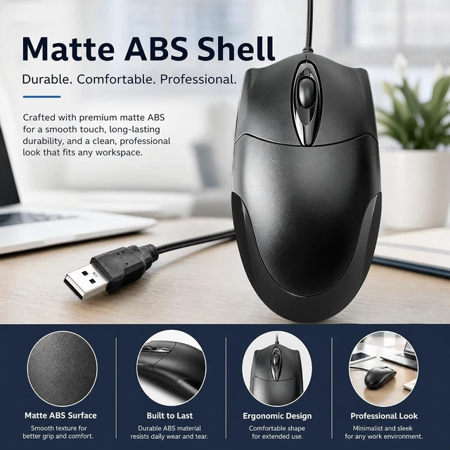 Alt view image 3 of 7 - 5-Pack Wired USB Mouse, 1200 DPI Ergonomic 3-Button, 5FT Cable