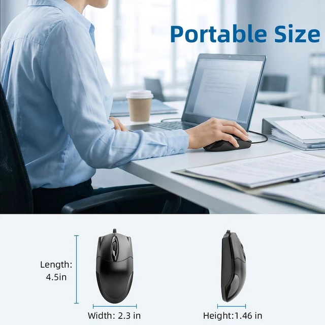 Alt view image 7 of 7 - 5-Pack Wired USB Mouse, 1200 DPI Ergonomic 3-Button, 5FT Cable