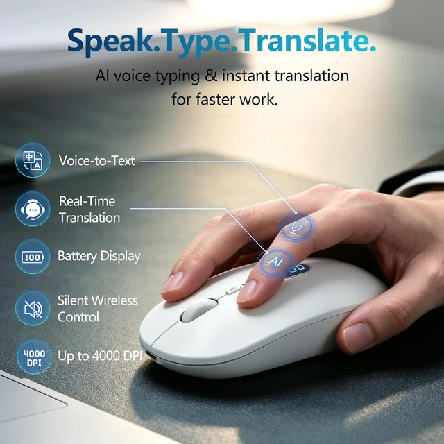 Alt view image 6 of 7 - Ai Mouse with Voice Typing & ChatGPT Smart Mouse TriMode(W30White)