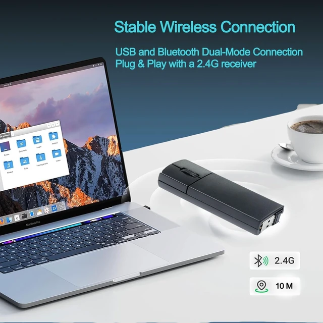 Alt view image 5 of 7 - Ultra Small Bluetooth Wireless Mouse, Dual Mode (BT+2.4G) Noiseless Rechargeable (with Mouse Case), 1200 DPI Slim and Portable Mini Travel Cordless Mice for PC Computer Laptop (Black)