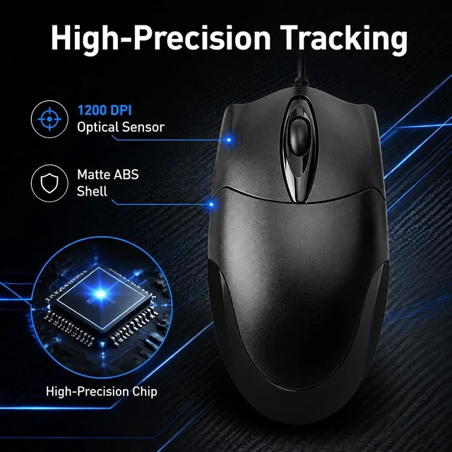 Alt view image 2 of 7 - 5 Pack Wired USB Computer Mouse, Ergonomic, 1200 DPI Optical
