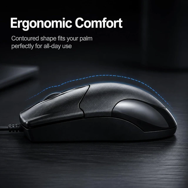 Alt view image 3 of 7 - 5 Pack Wired USB Computer Mouse, Ergonomic, 1200 DPI Optical