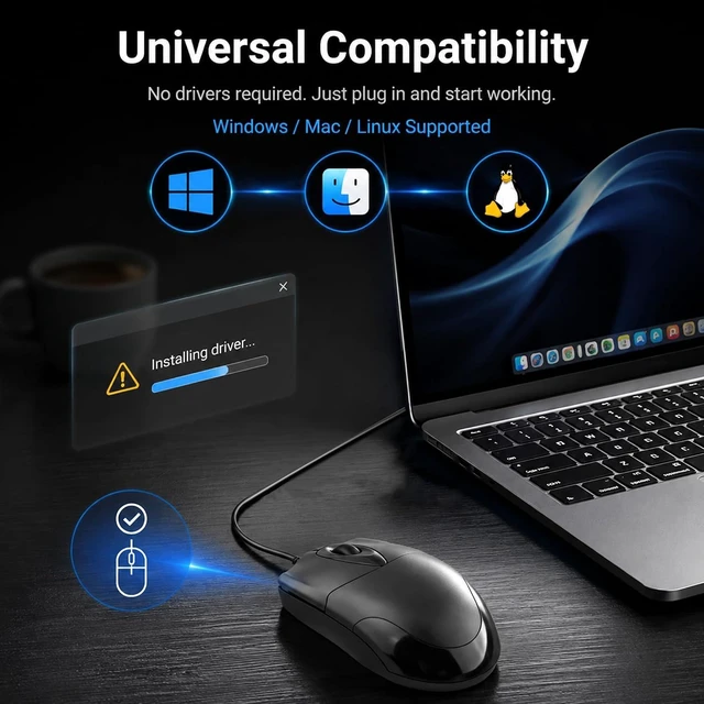 Alt view image 6 of 7 - 5 Pack Wired USB Computer Mouse, Ergonomic, 1200 DPI Optical