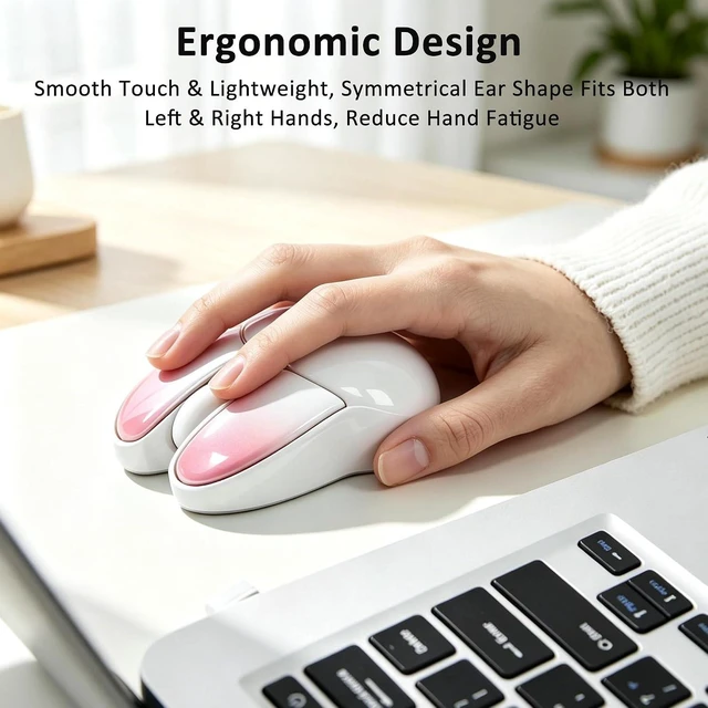 Alt view image 7 of 7 - Wireless Mouse, Pink, Bluetooth & 2.4G Dual-modes, Unisex, 1200DPI, Quiet Click, Smooth Texture, 10m Range, Compatible with Windows, Mac OS, Chromebooks, iPad, Laptops