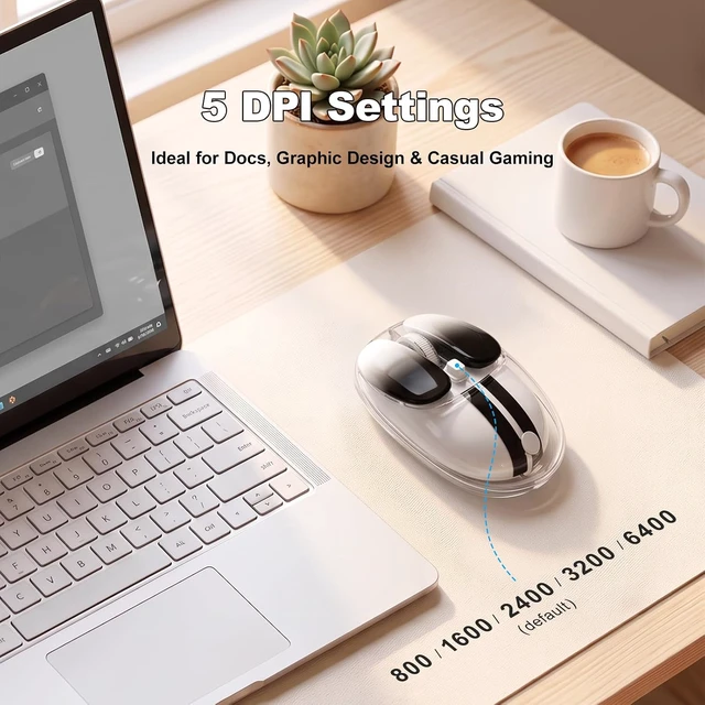 Alt view image 3 of 7 - Transparent Wireless Mouse with RGB, Tri-Mode 2.4GHz/USB-C/Bluetooth Computer Mouse with 6400 DPI, Rechargeable, Cute Rabbit Mice for Laptop, PC, Mac, iPad, iPhone - White