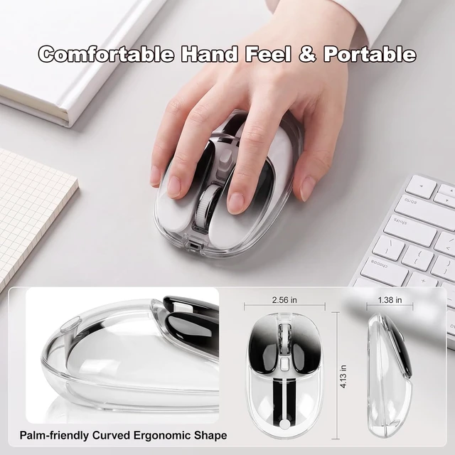 Alt view image 5 of 7 - Transparent Wireless Mouse with RGB, Tri-Mode 2.4GHz/USB-C/Bluetooth Computer Mouse with 6400 DPI, Rechargeable, Cute Rabbit Mice for Laptop, PC, Mac, iPad, iPhone - White