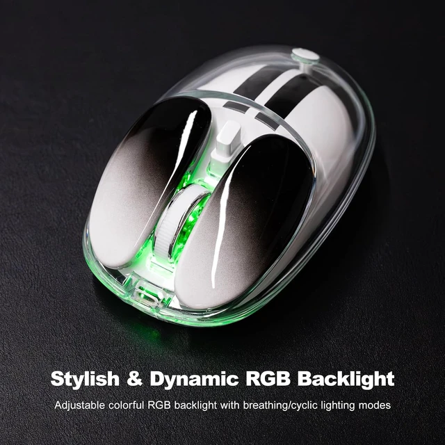 Alt view image 6 of 7 - Transparent Wireless Mouse with RGB, Tri-Mode 2.4GHz/USB-C/Bluetooth Computer Mouse with 6400 DPI, Rechargeable, Cute Rabbit Mice for Laptop, PC, Mac, iPad, iPhone - White