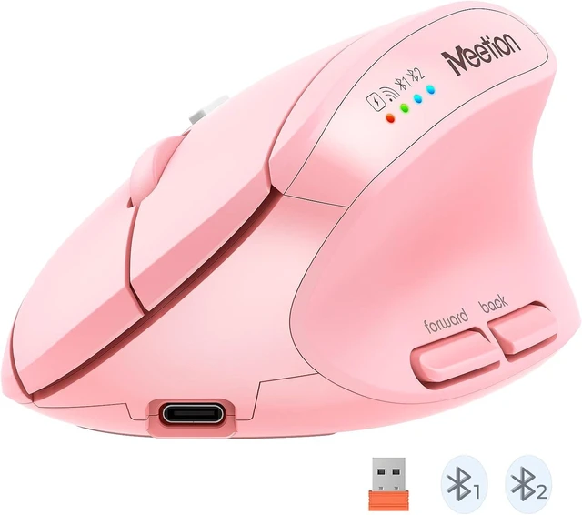 Main image of MEETION Ergonomic Vertical Mouse, Wireless Bluetooth Mouse - Pink