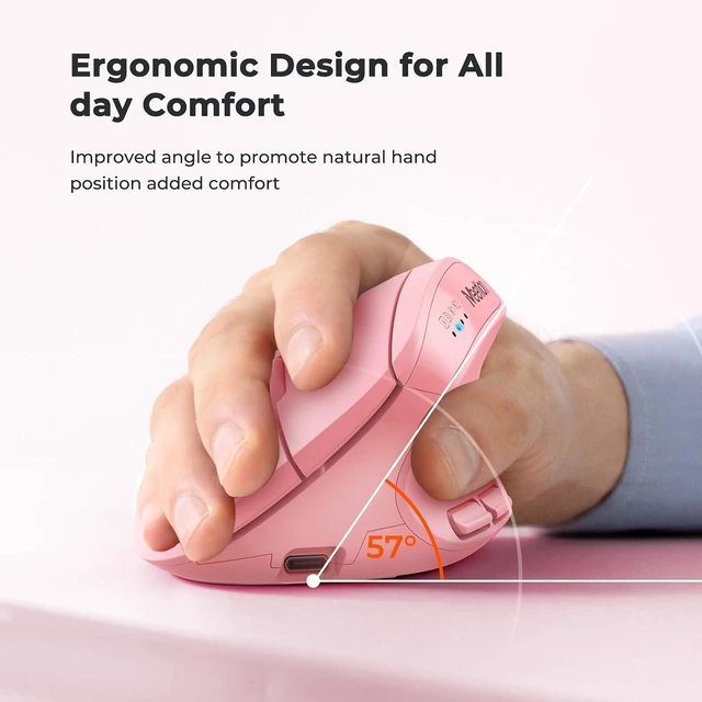 Alt view image 2 of 7 - MEETION Ergonomic Vertical Mouse, Wireless Bluetooth Mouse - Pink
