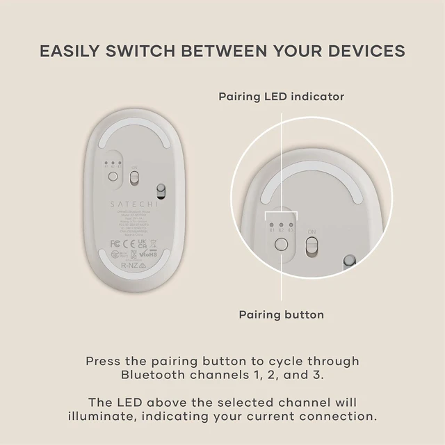 Alt view image 7 of 7 - Satechi OntheGo Bluetooth Mouse, Connect Up to 3 Devices, for Laptop, Sand